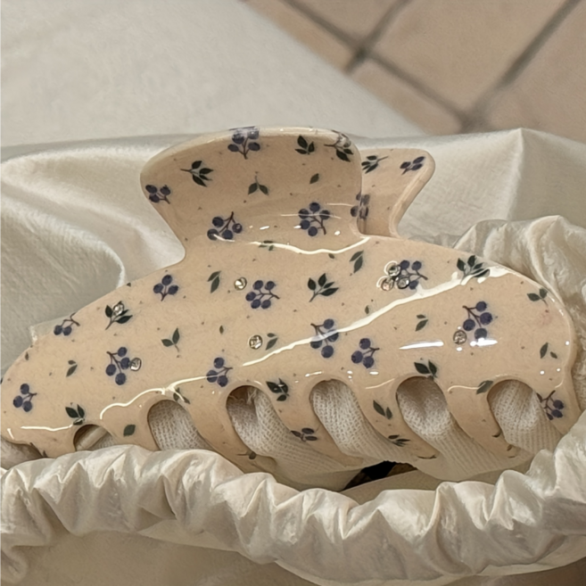 우아한 레트로 블루 플라워 패턴 헤어집게핀 클립