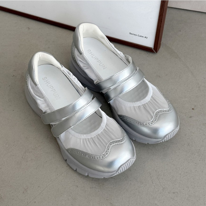 슈뿐 발레코어 벨크로 스트랩 셔링 메리제인 슈즈 통굽 스니커즈 발편한 운동화