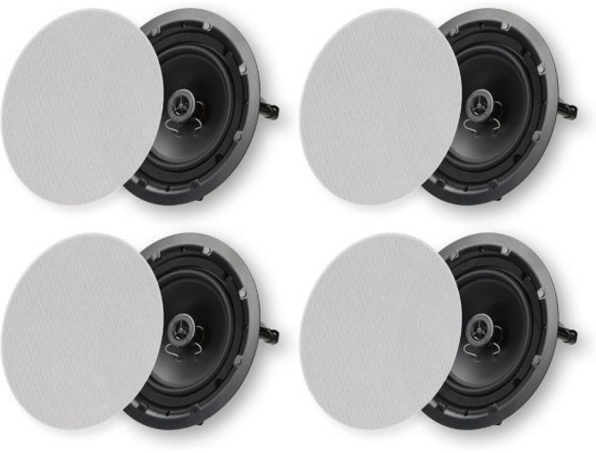 Micca 8인치 2웨이 천장 또는 벽용 원형 스피커 4개 세트 우퍼 975인치 컷아웃 직경 낮은 프로파일 무테 디자인 실내 덮개가 있는 야외 포치용 흰색 페인팅 가능, 8-Inch, 1개