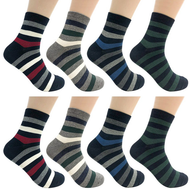 수한양말 남자 중목 양말 줄무늬 링글 8켤레