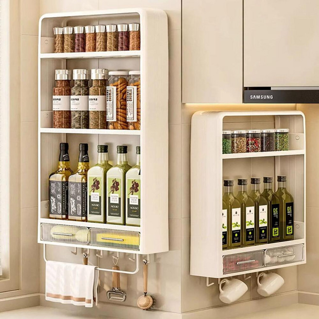 샬라라 슬림 주방선반 무타공 부착식 양념통 수납 보관 정리대 걸이형 2단 조미료선반, 2단 조미료 선반