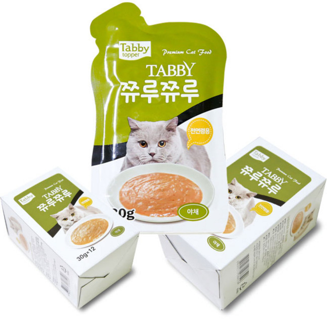 토퍼 고양이 쮸루쮸루 파우치 참치 간식, 야채, 30g, 48개