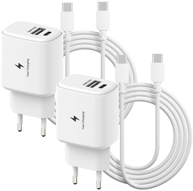 템플러 25W 2포트 C타입 PD 초고속충전기 + 25W 1M CtoC 케이블 세트, 2세트, 화이트