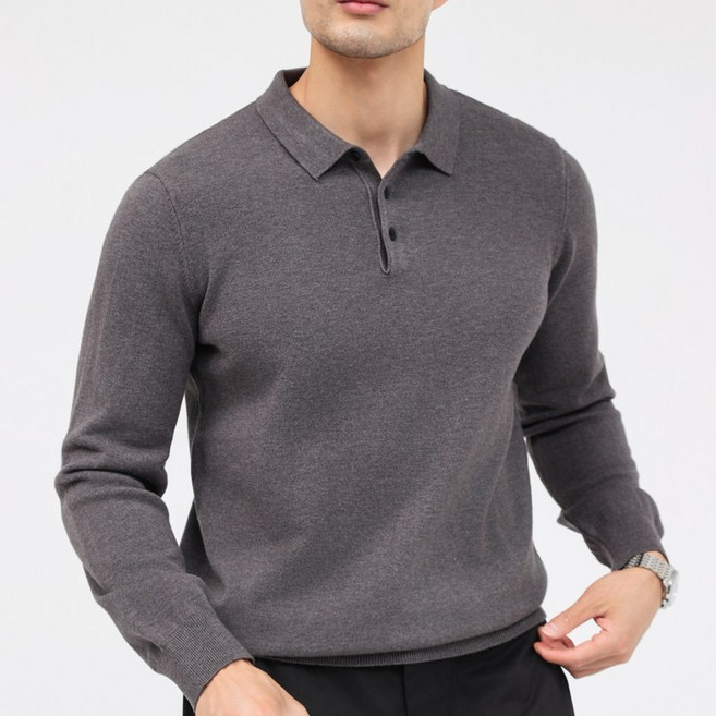 글리멜로 남자 부드러운 캐시미어 울 카라 니트 긴팔 티셔츠