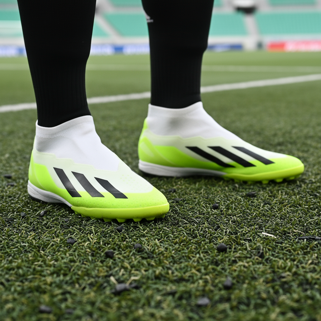 아디다스 남성 끈없는 풋살화 크레이지패스트 레이스리스 TF 네온 인조잔디