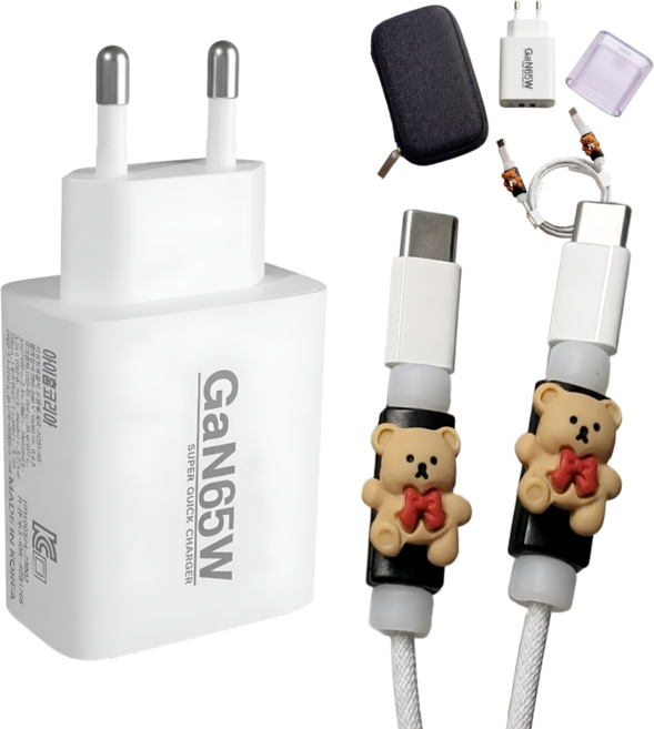초고속 국산충전기 아이홈 Gan65W 30W 20W C타입 PD PPS 60W블레이디케이블 CtoC 240W LED초고속충전케이블, 1세트, 화이트 65W+60W블디PD고속충전케이블