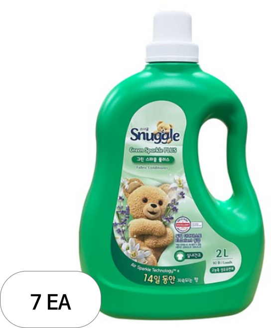 스너글 그린스파클 플러스 섬유유연제 포근향 본품, 2L, 7개