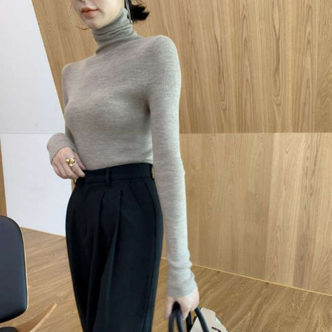 봄 가을 여성 반폴라 니트 빅사이즈 슬림핏 하이넥 긴팔 니트티 패션 여자 긴팔 목폴라티 CJJ