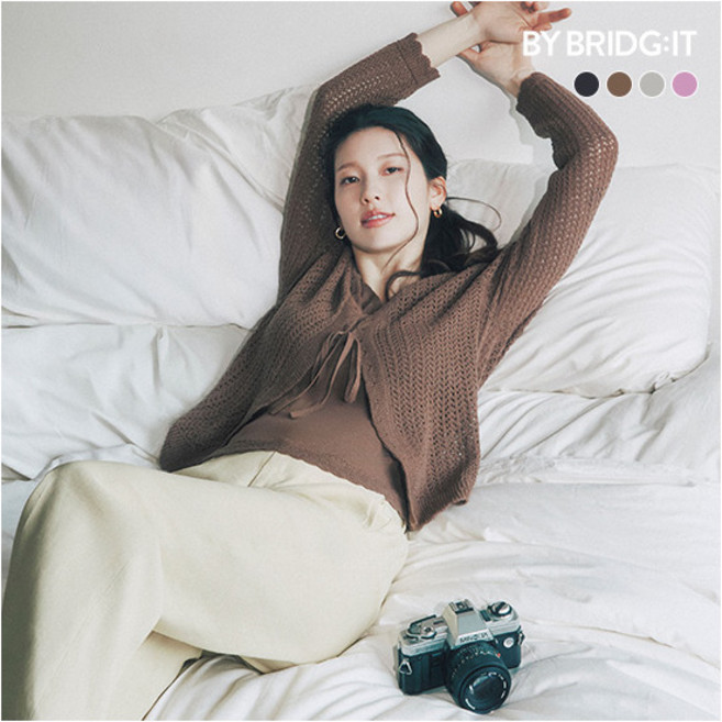 [바이브리짓] (런칭가 59 900원) 26SS 이태리코튼 블렌드 크로셰 가디건+니트 SET