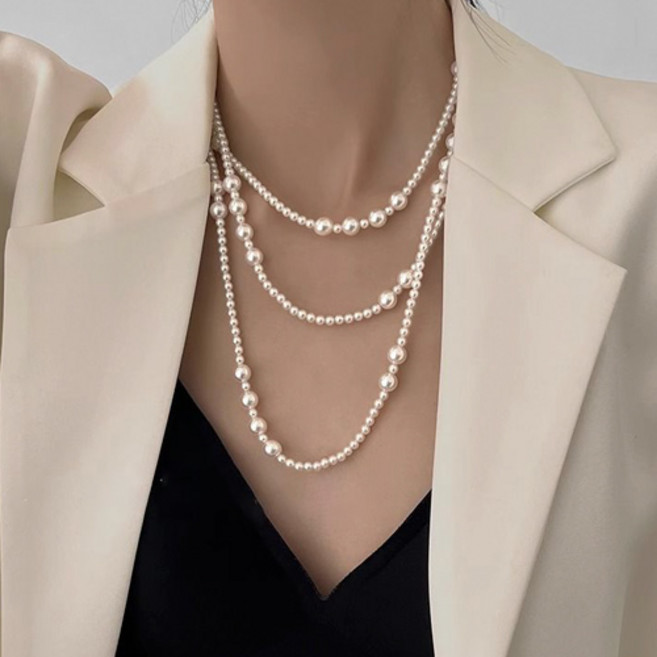 여성 패션 롱 진주 드롭 포인트 레이어드 목걸이 J2058