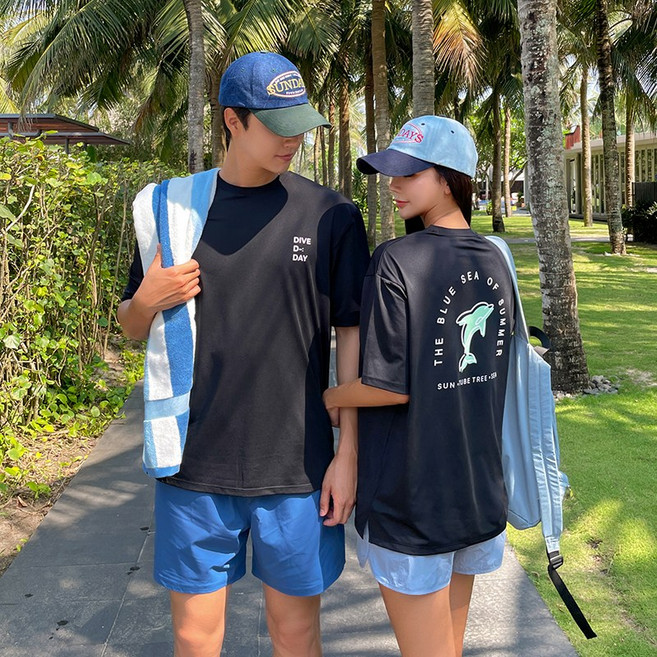 빅사이즈 래쉬가드 반팔 루즈핏 커플룩 남녀공용 SW19803F