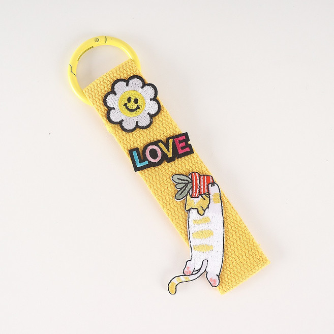 완제품 와펜 스트랩 키링 단체 선물 가방 꾸미기 귀여운 디자인 왕고리, 1개, 고양이 옐로우