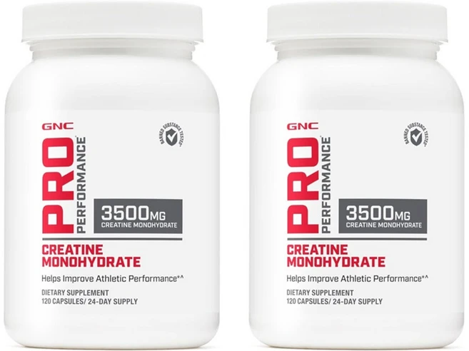 GNC 프로 퍼포먼스 크레아틴 모노하이드레이트 3500mg 120정 (캡슐) Pro Performance Creatine Monohydrate 120caps, 2개 - 쿠팡