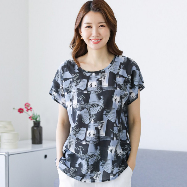 [엘클로] 여성 여름 인견 반팔 블라우스(패턴)