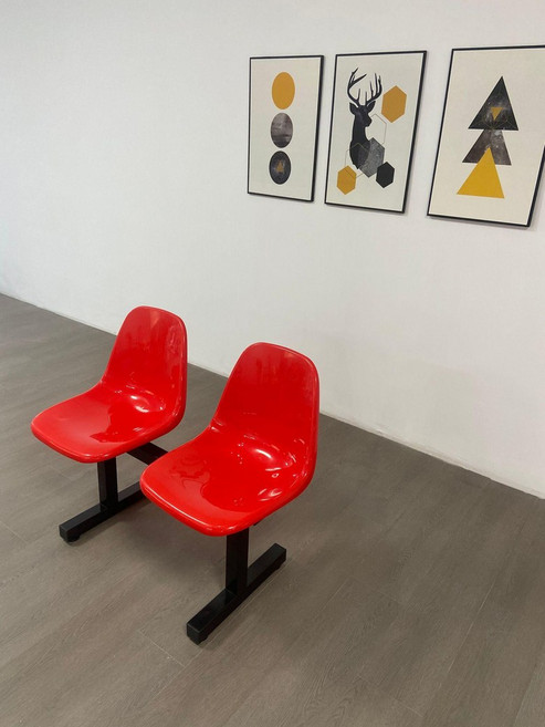 카페 대기용 의자 인스타 2인용 감성 스마일 벤치 병원 대기실 휴게실 등받이 맛집, 2인용 브라이트레드