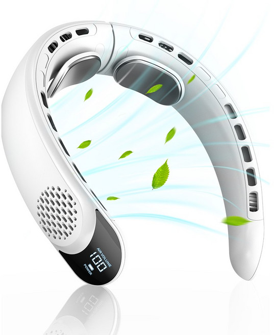 SmartGo 무선 휴대용 넥밴드 선풍기 저소음 목걸이 선풍기 아이스 냉각 3단 에어컨선풍기, 화이트, S8