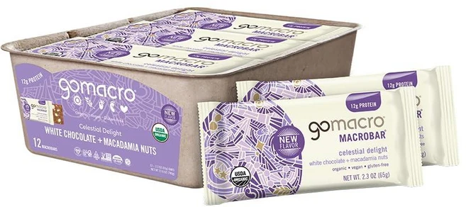 GoMacro MacroBar 유기농 비건 단백질 바 - 화이트 초콜릿 + 마카다미아 너트 (65.2g(2.3온스) 바 12개), 68g - 쿠팡