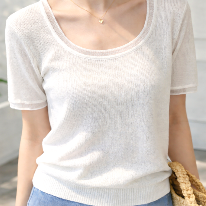 셀러크루 여성 여름 비스코스 반팔 니트 여리핏 데일리 티셔츠