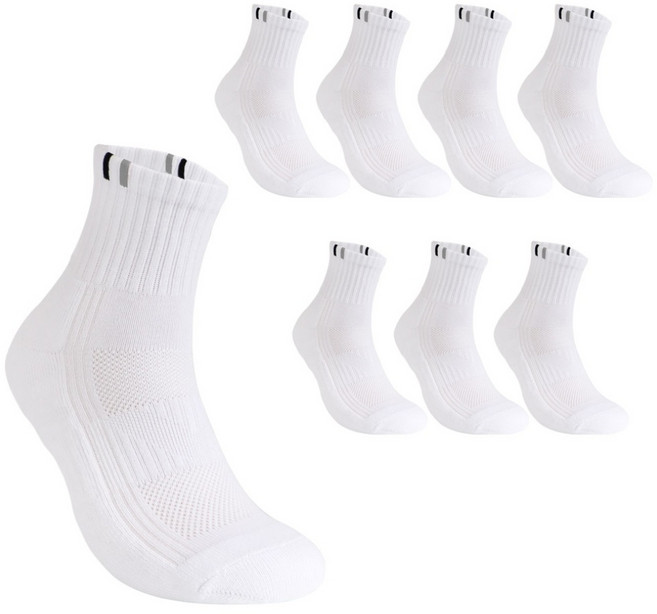 PRS 남성용 빅사이즈 큰발 스팟 중목 스포츠양말 8켤레, 화이트 8족