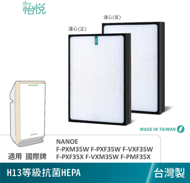 適 PANASONIC 國際 F-PXM35W PXF35W F-VXF35W VXM35 空氣清淨機, 1個, 怡悅抗敏HEPA濾心