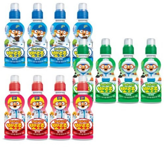 팔도 뽀로로음료 3종(밀크4+사과4+딸기4)X총12개, 밀크+사과+딸기, 235ml, 12개