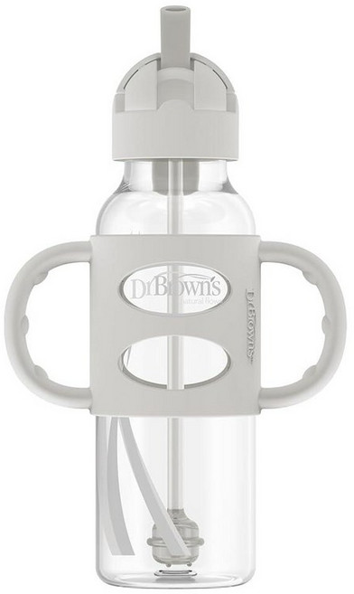 닥터브라운 내로우넥 실리콘 핸들 추달린 빨대컵 250ml 2팩 그레이/블루, 그레이, Gray, 1개