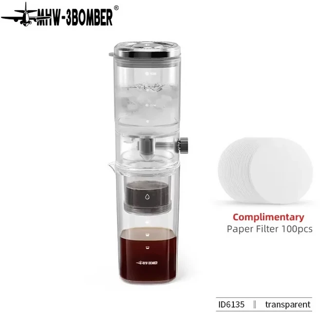 MHW-3BOMBER 콜드브루 커피 메이커 유량 조절 가능 드리퍼 아이스 차 스테인레스 스틸 필터 홈 바리스타 도, 02 Transparent