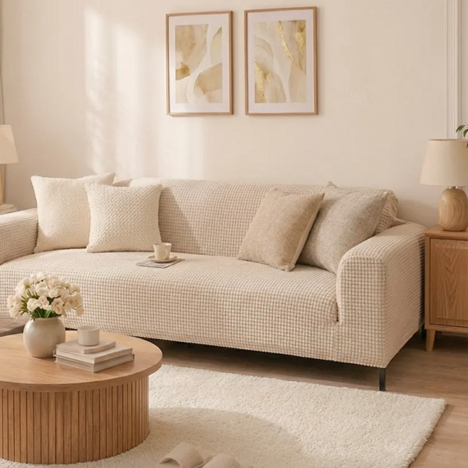 서플라이랩 사계절 고탄력 도톰 와플 쇼파커버 풀커버타입, 1개, 베이지