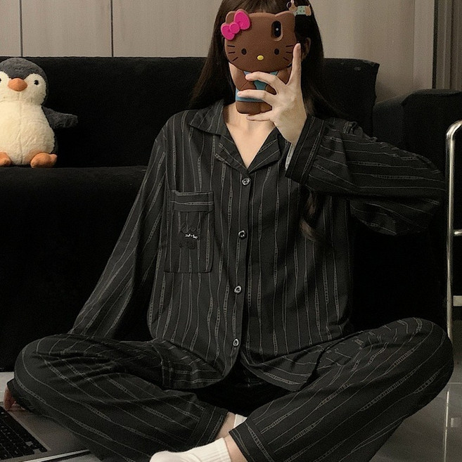 LOKEXING 커플 잠옷 러블리 긴팔 상하의 세트 캐주얼 홈웨어