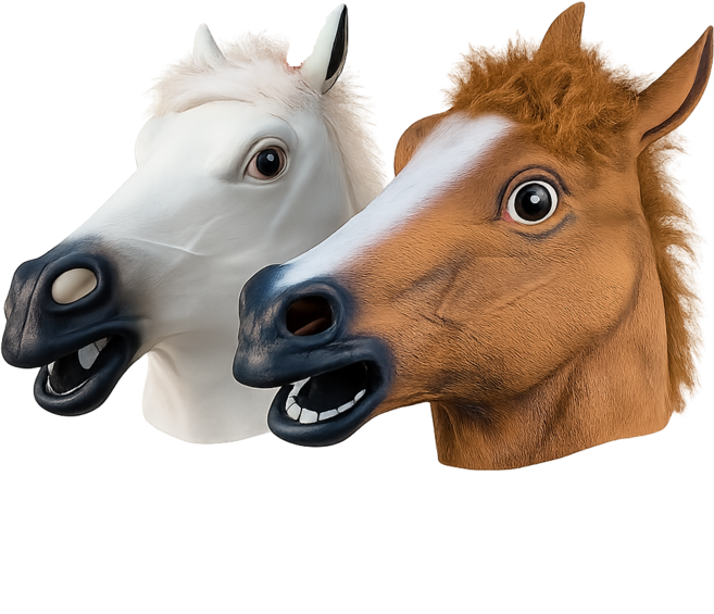 시선강탈 말가면 파티소품 동물 헤드 가면, 1세트, 갈색흰색