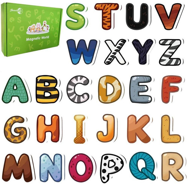 Shenvenga 유아용 냉장고 자석 26개의 귀여운 동물 및 대문자 냉장고 학습 장난감 아동용 ABC 알파벳 자석 세트 유치원 조기 학습 철자 알파벳 장난감 선물, 26 EN Animal Letters