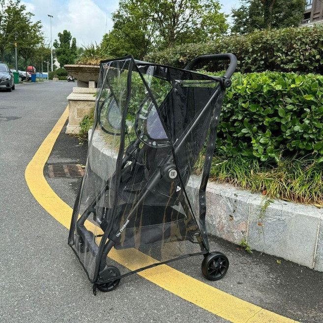 嬰兒車擋風防雨罩 寶寶推車防雨罩, 1個, 黑色包邊全包圍防雨罩