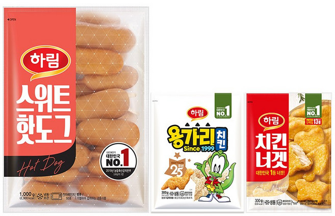 하림 스위트핫도그1kg+용가리치킨300g+너겟300g, 세트, 1kg, 1개