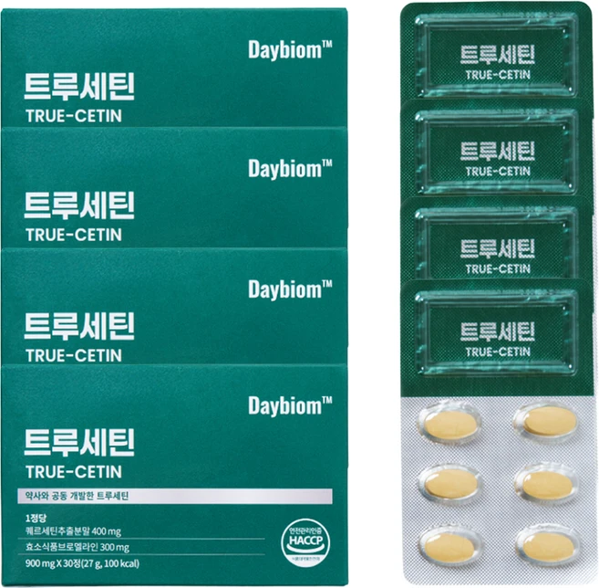 데이바이옴 퀘르세틴 브로멜라인 특허 트루세틴 900mg, 4개, 30정 - 쿠팡