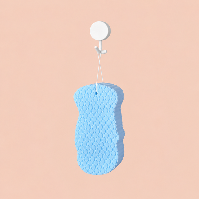 LSmall PVA 소재 입체형 샤워 스펀지 (목욕용/각질제거용), 1개, 1개입, 파란색