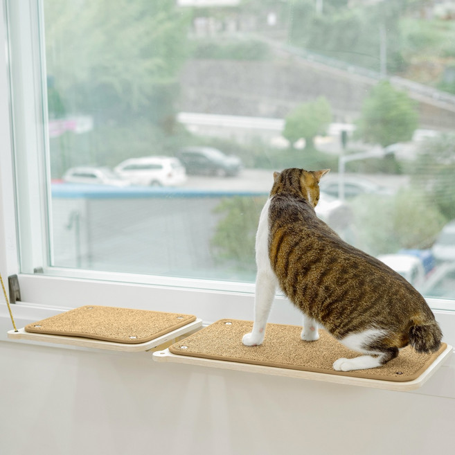 캣돌 고양이 창문 창틀 선반 해먹 캣타워, 대형(브라운), 1개