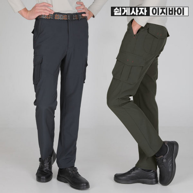 [이지바이] 남성 카고 팬츠_~42 빅사이즈 까지 인디스티치 기능성 스판 작업복 배달 멀티 카고 바지