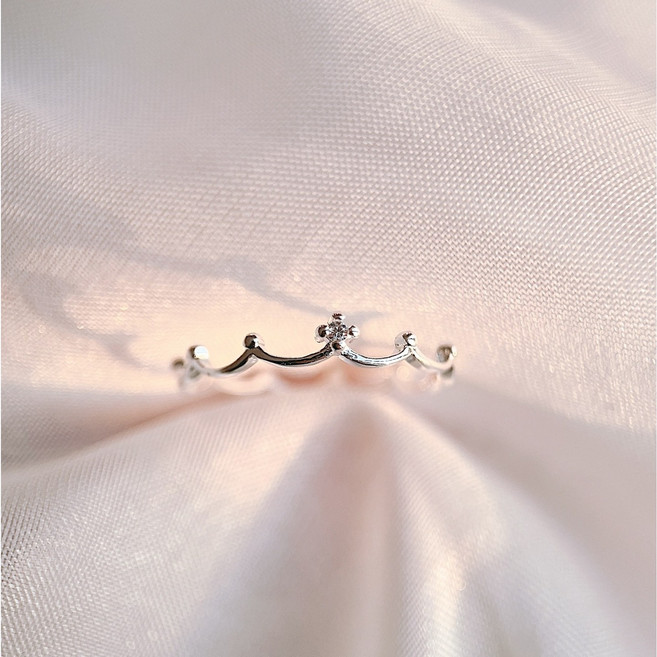 디그레이 실버925 애끼 손가락 레이어드 큐빅 행운 왕관 실 은반지