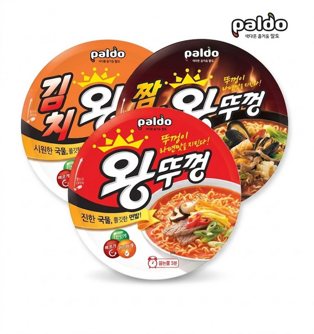 팔도 짬뽕왕뚜껑 110g 6개 + 김치왕뚜껑 110g 6개 + 왕뚜껑 110g 6개, 18개
