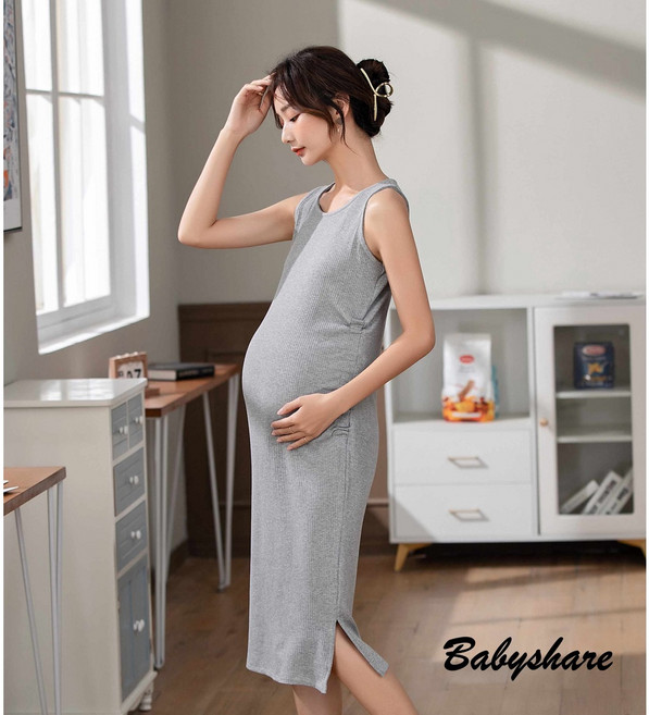 BabyShare 孕婦裝 螺紋棉鬆緊腰身背心裙 J2S007D4L 舒適透氣 簡約時尚