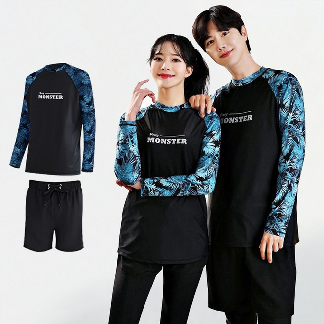 로이몬스터 남녀 상하의 세트 체형커버 인디고 오버핏래쉬가드 박시핏 루즈핏 빅사이즈 ~3XL 까지