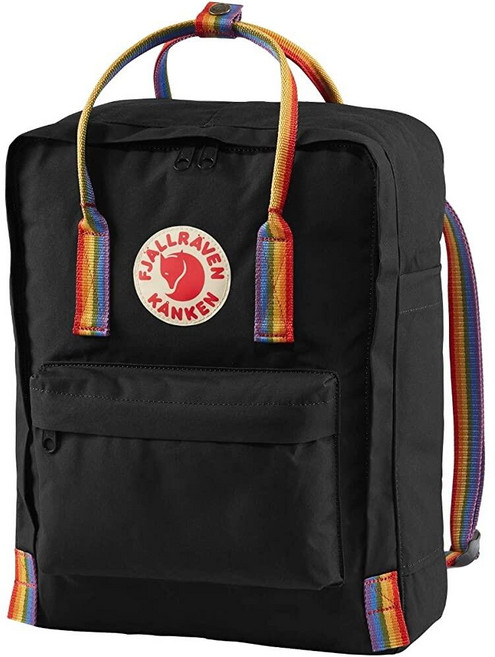 Fjällräven Kanken 레인보우 백팩 - 내구성 있는 비닐론 원단 클래식 무지개 디자인 학교 여행 블랙-레인보우 패턴 원 사이즈