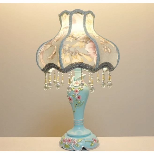 고풍스러운 앤틱 스탠드 조명 레이스 무드등 인테리어 탁상 램프 화이트 / 블루 / 레드 / 골드, 올리비아민트(전구포함)