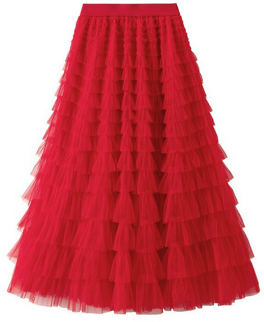 플리츠 망사 볼륨치마 롱스커트 SH1445RE