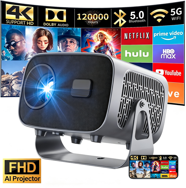TOPRIO 빔프로젝터 4K 영상 입력 지원 WiFi6 블루투스5.0 초고해상도 자동 키스톤 가정용 캠핑용 휴대용, TP350
