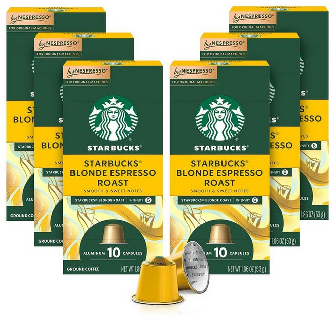 Starbucks 스타벅스 네스프레소 에스프레소 커피 포드 블론드 로스트 5.3g, 60개입, 1개