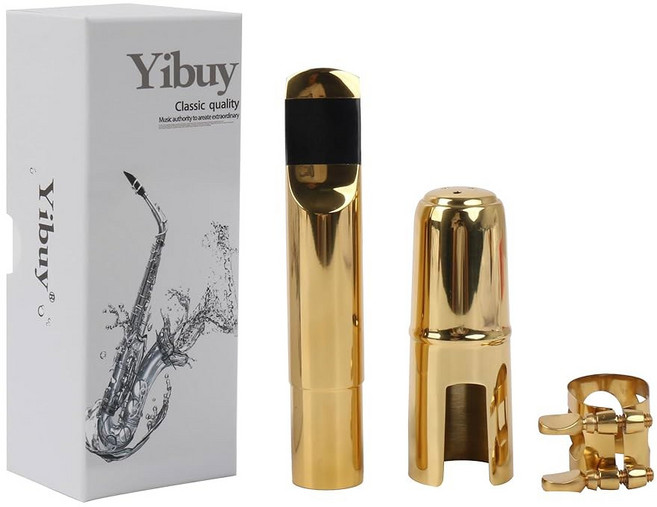 이부이 골드 도금 브라스 B-플랫 테너 색소폰 마우스피스 캡 리자처 7 포함#, 1개