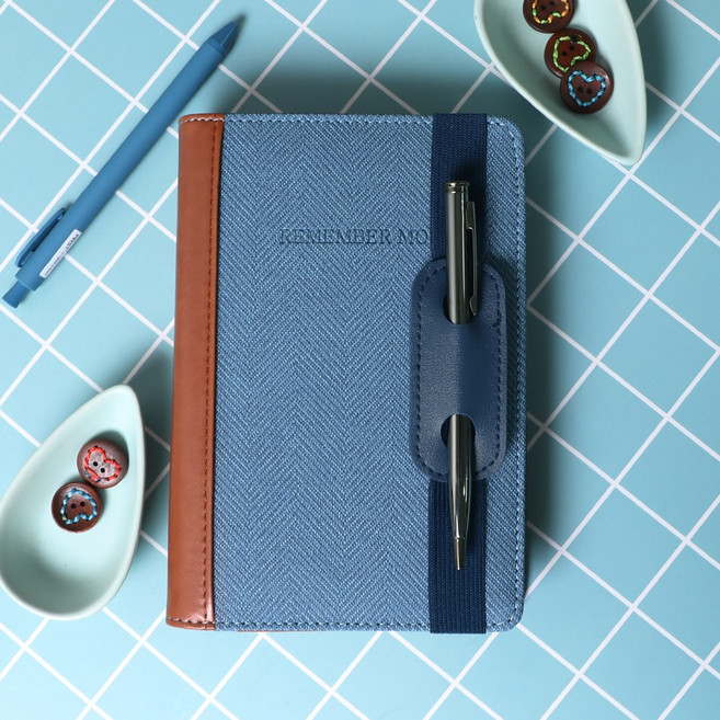 비오파파 가죽 A6 6공 바인더 만년 업무 수첩 노트 다이어리, 블루