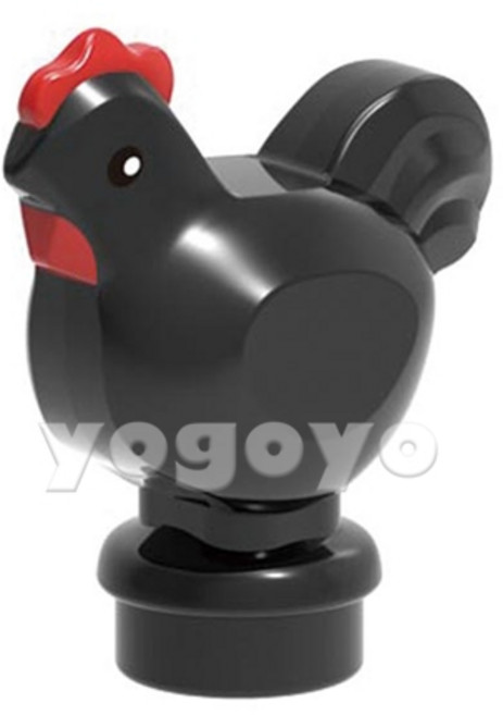 요고요 블록 동물 피규어 모음- 악어 상어 곰 킹콩 기린 말, 닭 (검은색), 1개