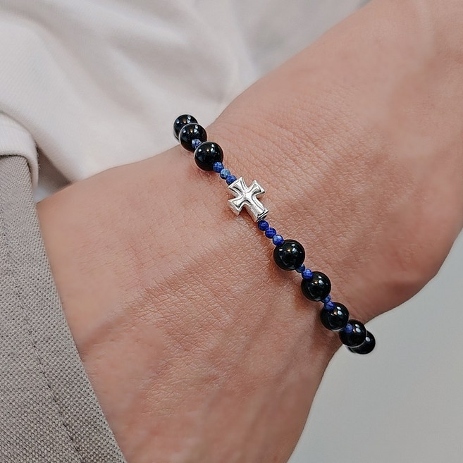 이스테리 실버925 십자가 천연원석 은팔찌 남녀공용 커플팔찌